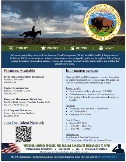 A screenshot of a flyer for a recruitment event in Cheyenne, Wyoming.