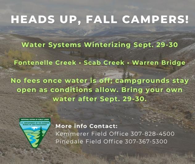 Graphic with Text saying Heads up Fall Campers