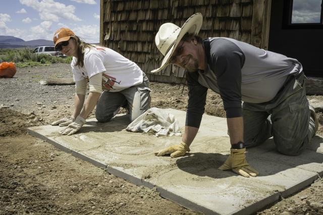 volunteers working outdoors on a project