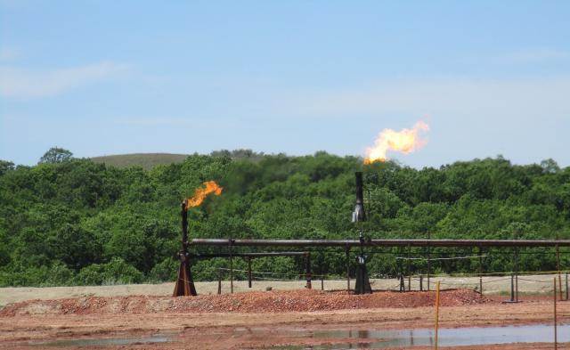 2 flares at an oil and gas production site