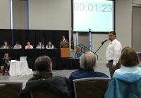 An Alaska Inupiat representative from Kaktovik gives public comments at the Coastal Plain Oil and Gas Leasing Program EIS Scoping Meeting in Anchorage