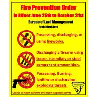 Nevada Fire Prevention graphic depicting prohibited acts during summer season of 2021