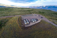Aerial view of oil and gas infrastructure on landscape