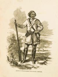 Image of James P. Beckwourth standing with rifle.