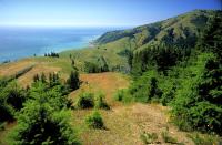 A coastal mountain range overlooking the ocean.