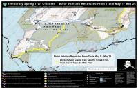 Map of White Mountains National Recreation Area Spring Trail Restrictions showing the restricted trails highlighted in yellow. 