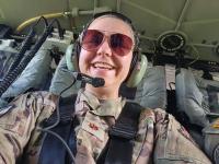 Maj. Megan Kiska on helicopter ride during  Idaho Air National Guard during their Innovative Readiness Training (IRT).
