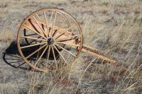 A wooden handcart. 