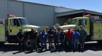 Two BLM engines with firefighters from BLM, Eagle, and Oasis Fire Departments