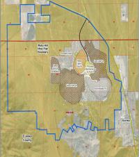 A map depicts the boundary of a mine near Eureka, Nevada.
