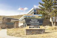 front area of the Rawlins Field Office in Wyoming with sign in the front