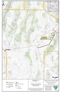 A map depicts the location of a mining project near Tonopah, Nevada.
