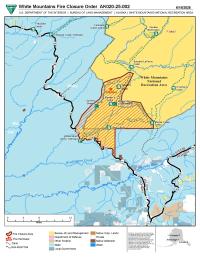 Map of the western White Mountains NRA showing the area closed due to fire activity from Obrien #172. 