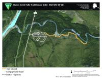 image of the fire closure order map showing the closed Marion Creek Falls Trail near the Marion Creek Campgound. 