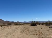 A desert landscape with distant mountains