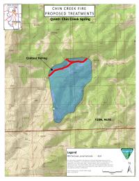 Map showing the burn area of the 2025 Chin Creek Fire, where ESR treatments will be undertaken.