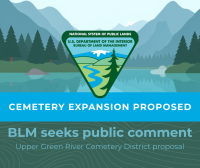 BLM logo over an illustration of mountains