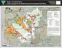 Uncompahgre Field Office map showing state 1 fire restrictions, June 12, 2026