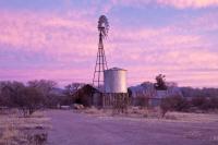 a windmill and structures at Empire Ranch