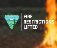 Graphic that says in all caps "Fire restrictions Lifted"
