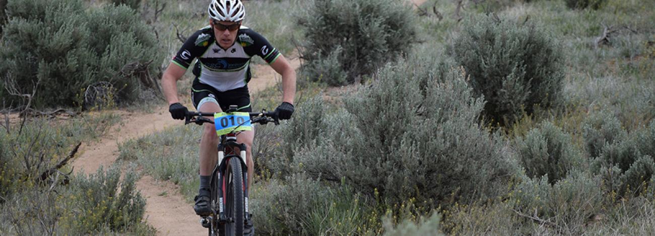 A mountain biker at Alien Run Mountain Bike trail in Farmington, New Mexico.
