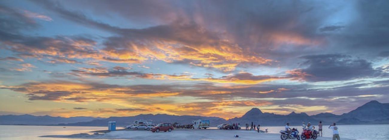 Visitors to the Bonneville Salt Flats in UT look over the Great Salt Lake. Photo by Bob Wick.