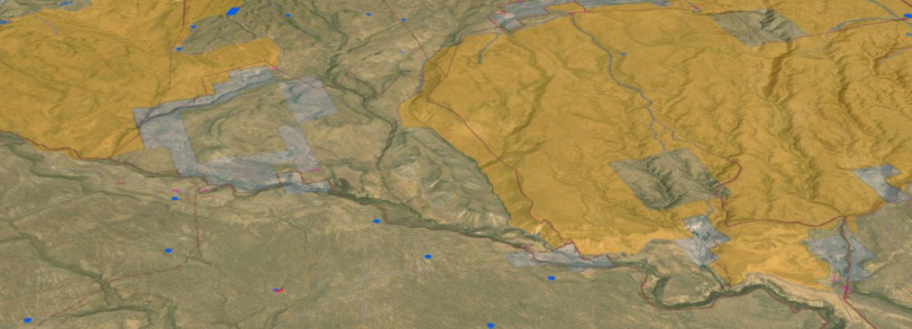 Image of BLM terrain with several layers of geospatial data.