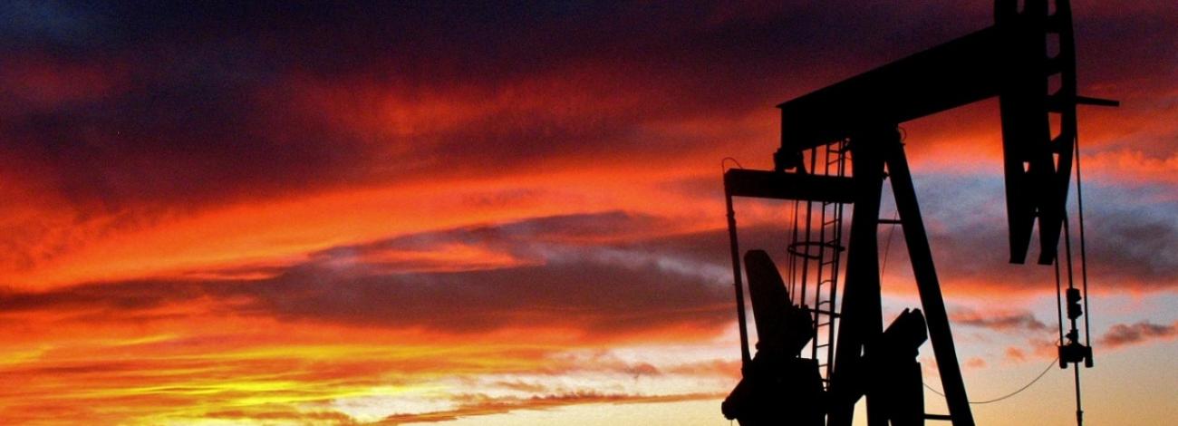 Pump jack at sunset.