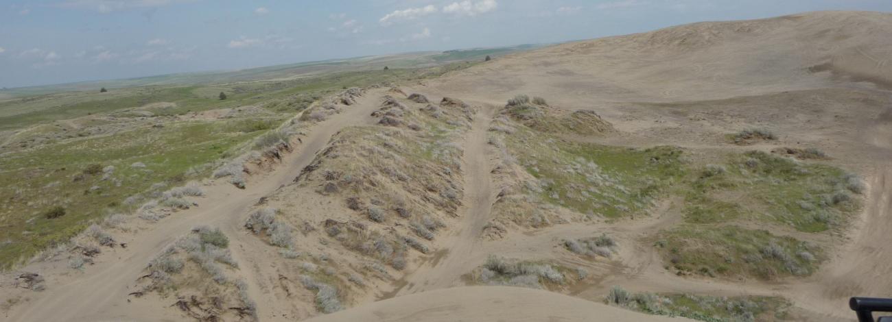 View from atop a large dunes at Juniper Dunes OHV Area