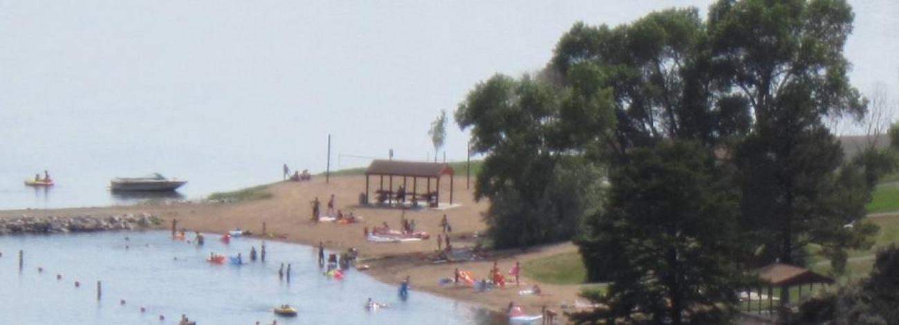 Beach at Clark's Bay Day Use Area. Paved path accessing Devil's Elbow Campground from Clark's Bay Day Use Area.