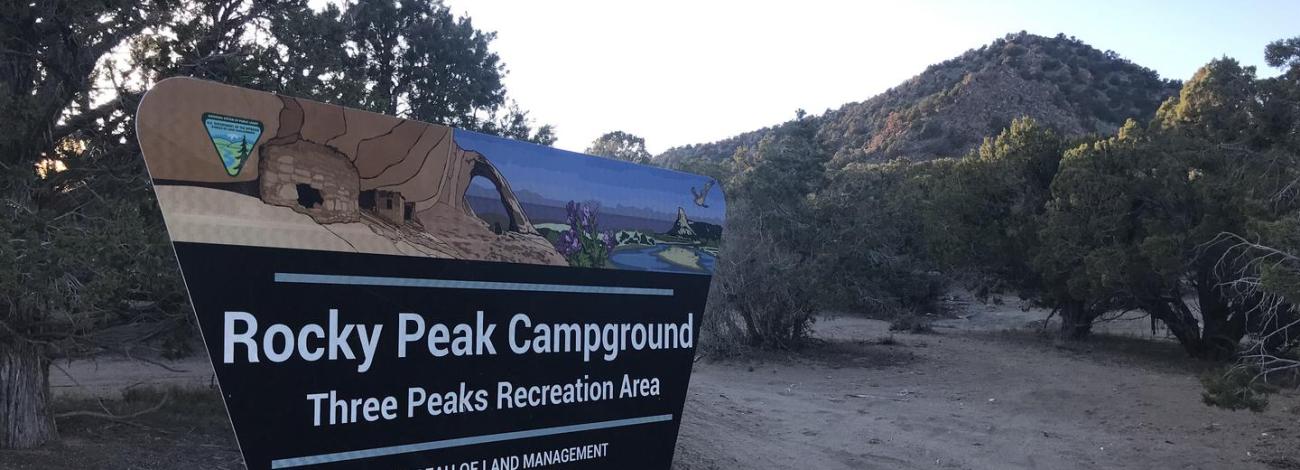 Rocky Peak Campground entrance with its namesake in the background