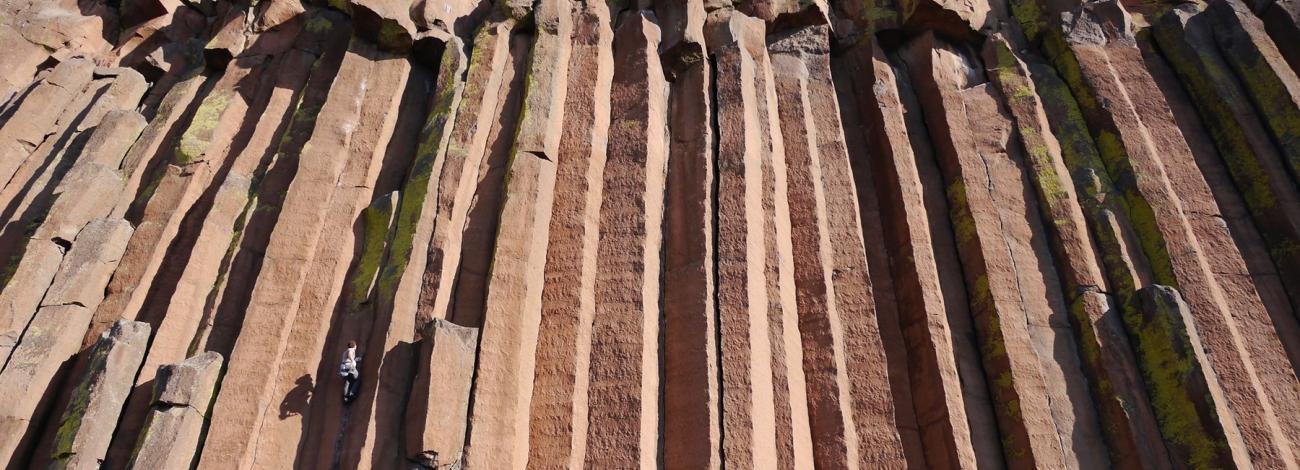 Climber on Columnar Basalt Cliffs of Trout Creek Climbing Area