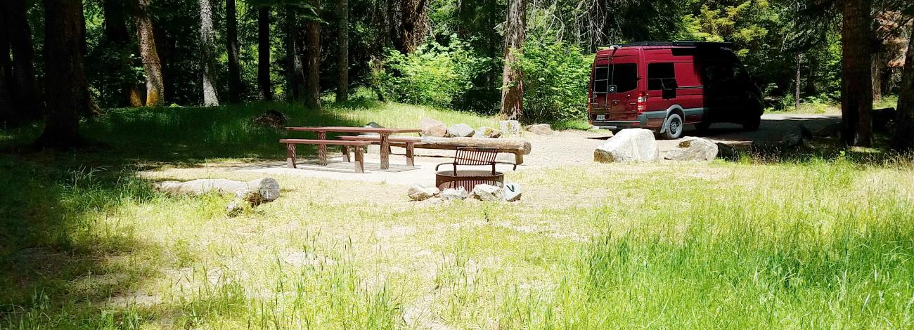 View of campsite at Elderberry Flat Campground.