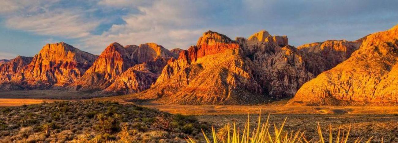 Red Rock Canyon National Conservation Area glows in the sunset.