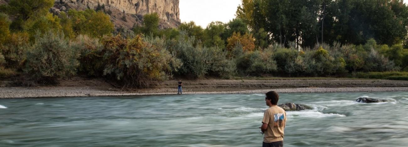 A man fishes into the water route of the Lewis and Clark National Historic Trail, photo by Bob Wick