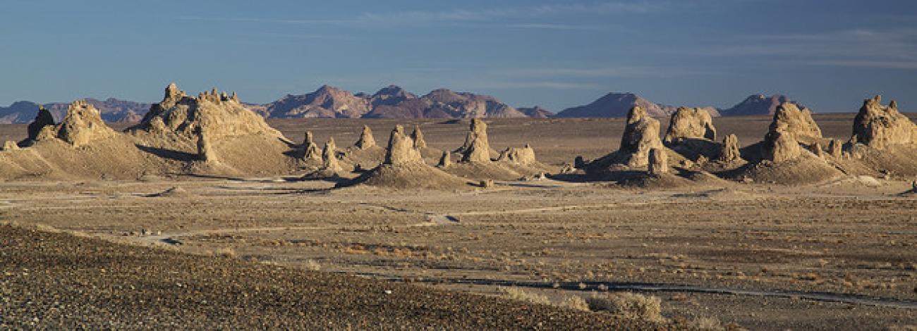 Trona Pinnacles rise from the desert floor in the morning light. (Bob Wick/BLM)