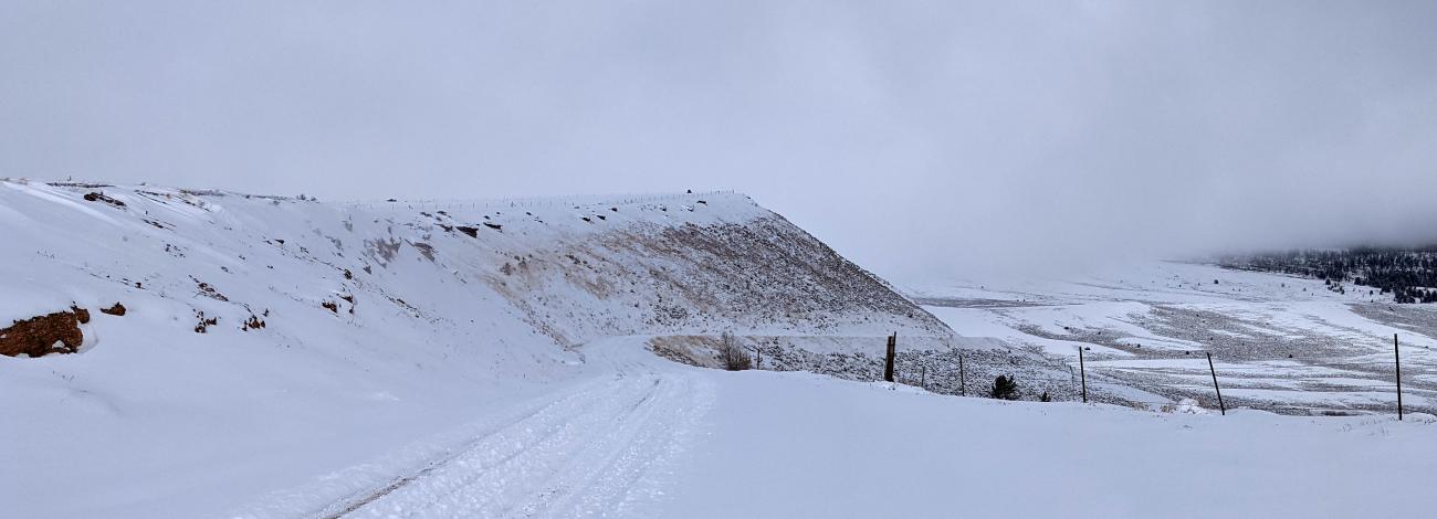 Snow covered Muddy Mountain access road, Dec. 15, 2020.