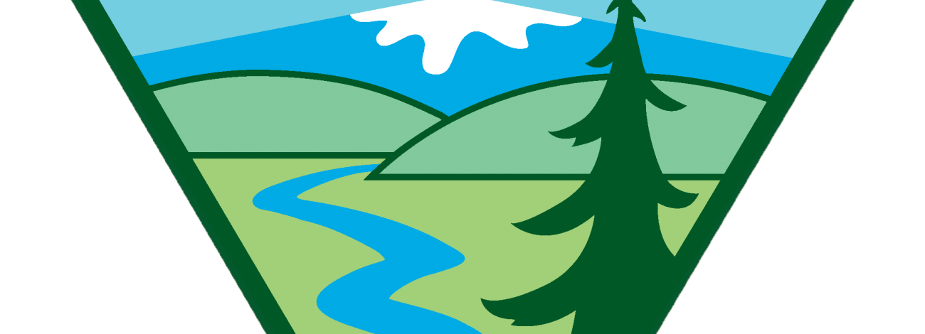 The BLM Official Logo displaying an inverted triangle with a pine tree, snow capped mountain, a river an hills.