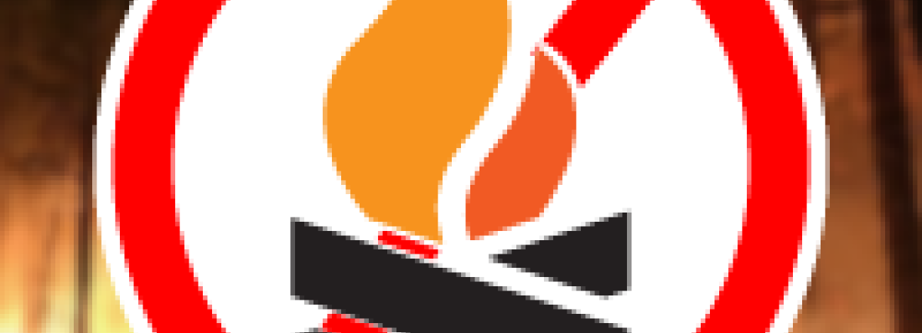 a symbol of a campfire with a red slash through it.