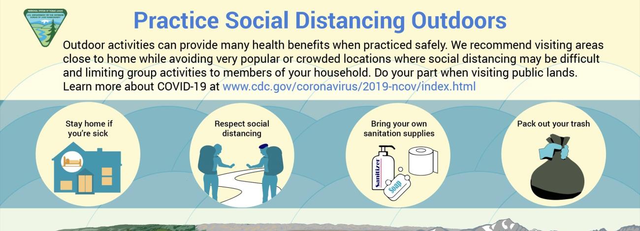 A graphic depicting safe COVID related practices on public lands.