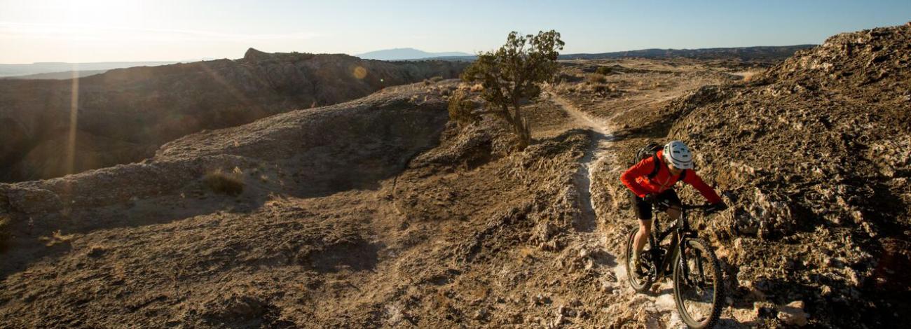 A mountain biker on the White Ridge Mountain Bike Trail System west of Albuquerque, New Mexico.