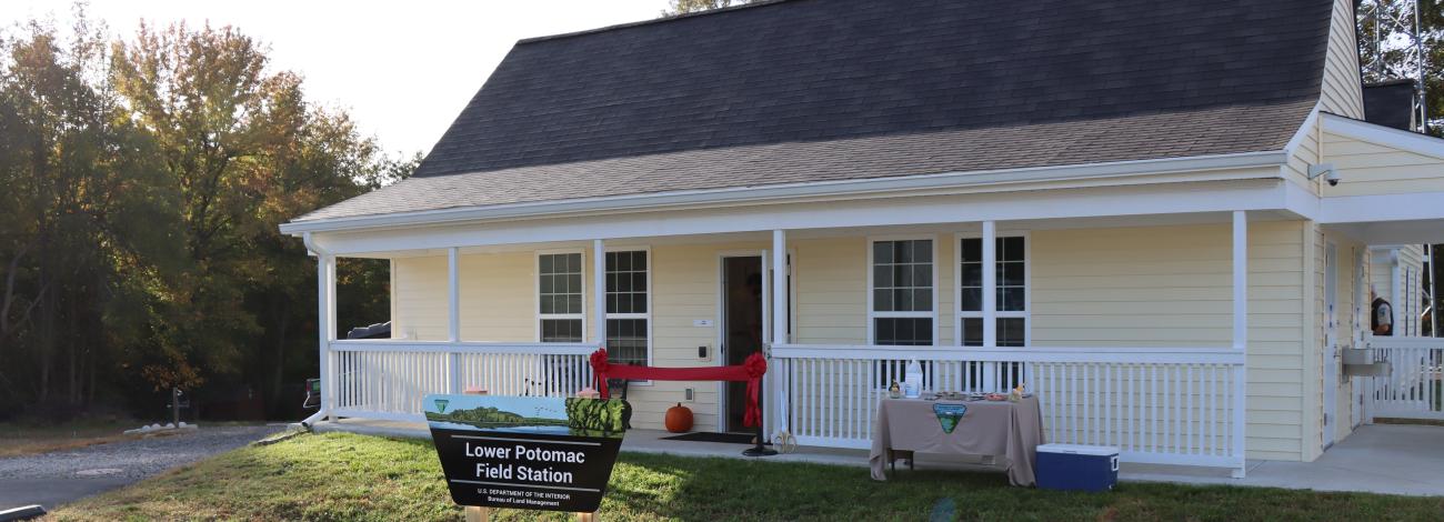 Lower Potomac Field Station office building with sign 