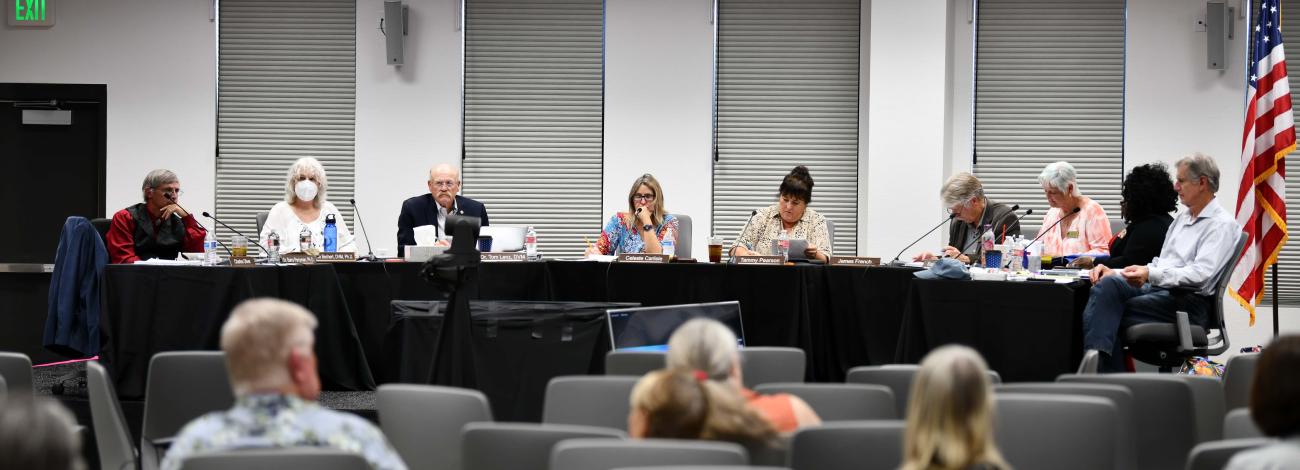 A conference with an audience and a panel of board members