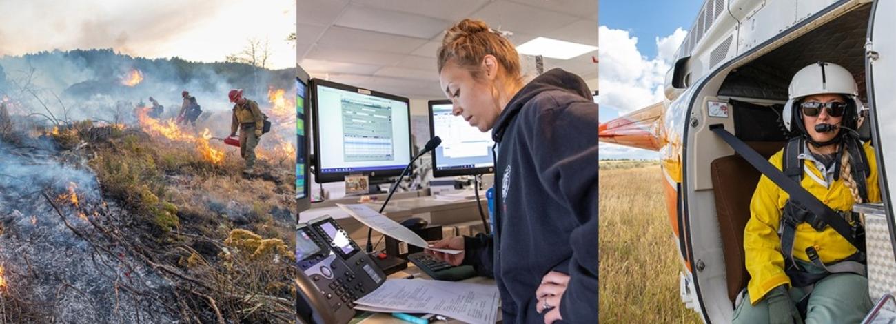 three images depicting different firefighting jobs