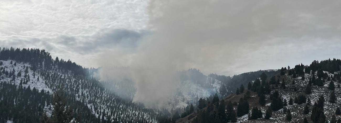 Smoke plume from a controlled burn performed by the Pocatello Field Office staff (Cindy McClellan, BLM).