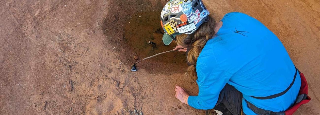 Finding harmful algae mats. Photo credit Dr. Hannah Bonner, Utah Department of Environmental Quality.