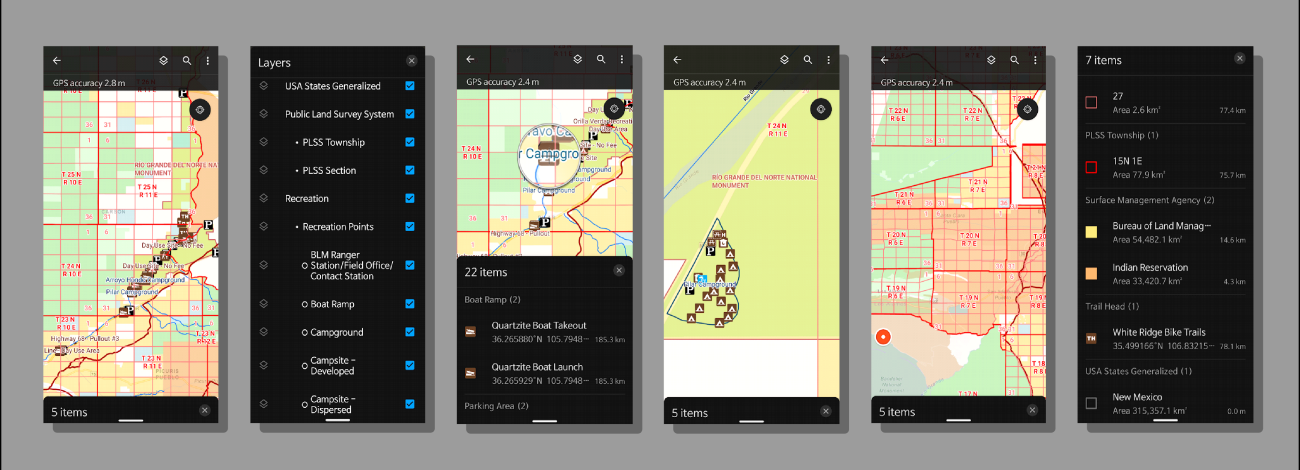 Collage of Mobile GIS National Mobile Map Package images on a mobile device screen.