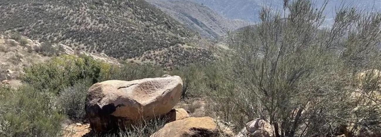 View of rolling desert hills at the border near Otay Mountain Wilderness.