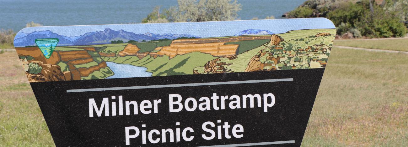 Milner Historic Recreation Area boat ramp picnic area sign