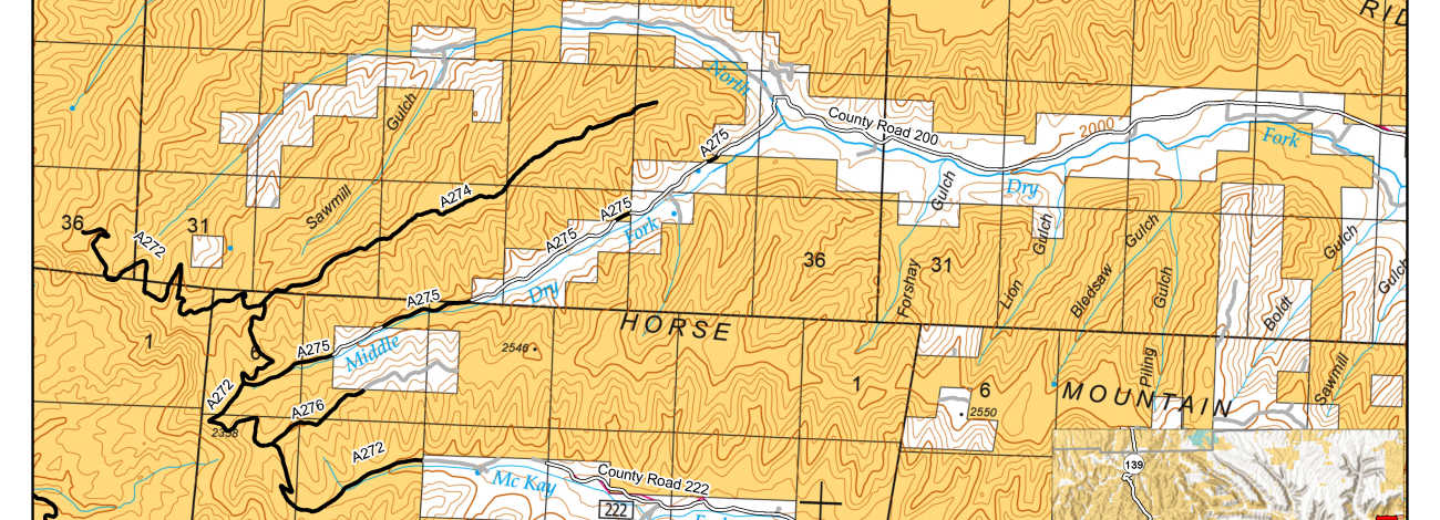 Map of open routes adjacent to Garfield County Road 200